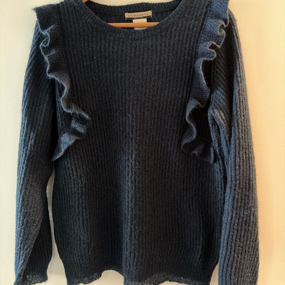 Navy Ruffle Long Sleeve Top - Picture 3 of 7